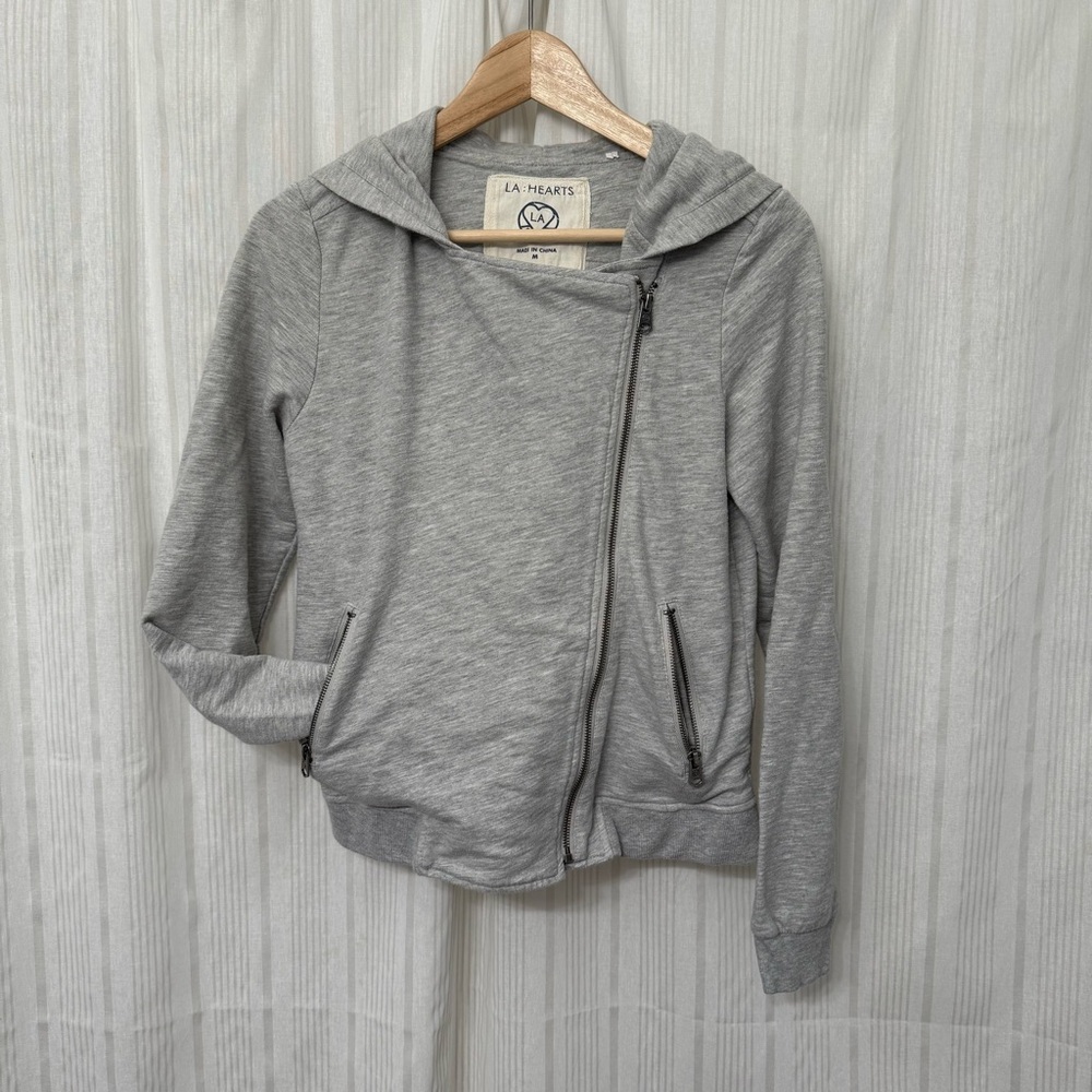 EUC💥 LA Hearts Asymmetrical Wrap Hooded Gray Zip Up Jacket Coat
